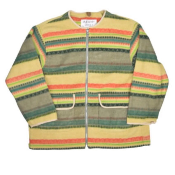 Mulberry Street Fleece Jacket Women’s S Striped Multicolor Zip Nordic Sweatshirt - Picture 2 of 12